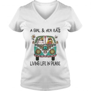A girl and her cats living life in peace Vneck