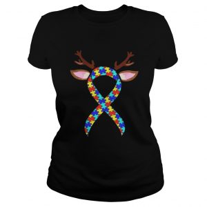 Autism Reindeer Ribbon Christmas Ladies Tee