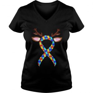 Autism Reindeer Ribbon Christmas Vneck