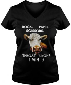 Cow Rock paper scissors throat punch I win Vneck