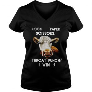 Cow Rock paper scissors throat punch I win Vneck