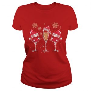 Drink wine diamond Santa hat Merry Christ Ladies Tee