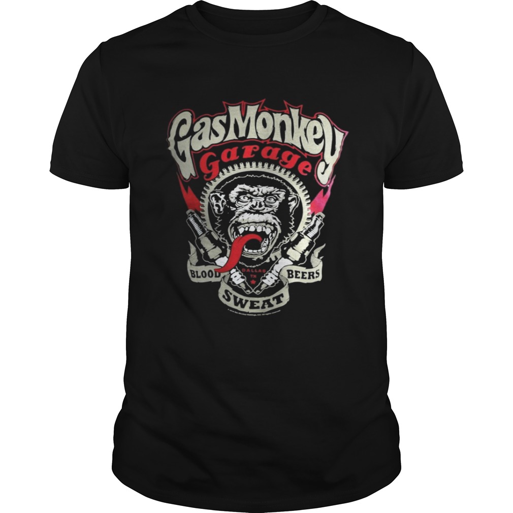 Gas Monkey Garage Spark Plugs Blood Sweat Beers Licensed Black Mens T-shirt