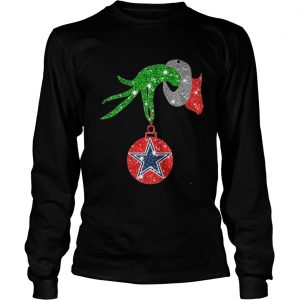 Grinch Hand Ornament Dallas Cowboys Glitter Christmas Longsleeve Tee