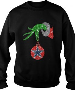 Grinch Hand Ornament Dallas Cowboys Glitter Christmas Sweatshirt