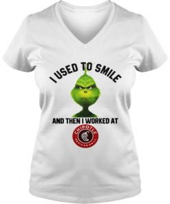 Grinch I used to smile and then I worked at Chipotle Mexican Grill Vneck