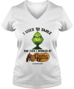 Grinch I used to smile and then I worked at Cracker Barrel Vneck