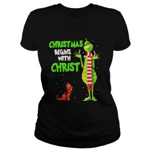 Grinch and Max christmas begins with christ Ladies Tee
