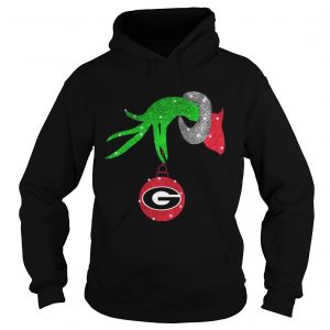 Grinch hand holding Georgia Bulldogs Glitter Christmas Hoodie
