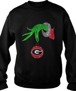 Grinch hand holding Georgia Bulldogs Glitter Christmas Sweatshirt