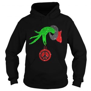 Grinch hand holding Hippie peace ornament Christmas Hoodie