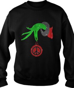 Grinch hand holding Hippie peace ornament Christmas Sweatshirt