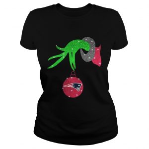 Grinch hand holding New England Patriots Christmas Ladies Tee