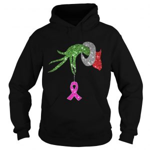Grinch hand holdings Breast Cancer ornament Hoodie