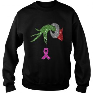 Grinch hand holdings Breast Cancer ornament Sweatshirt
