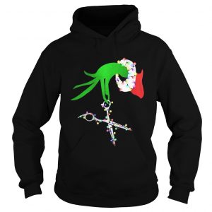 Grinch hand holds scissor hairstylist Christmas Hoodie