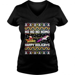 Ho Ho Ho Homo Happy Holigays Santa LGBT Vneck
