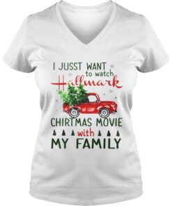 I just want to watch Hallmark Christmas Movies with family tree truck Vneck