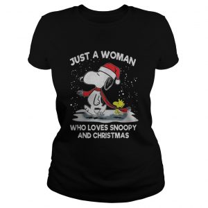 Just A Woman Who Loves Snoopy And Christmas ladies tee