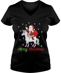 Merry Christmas Santa Claus Riding A Unicorn Sweat Vneck