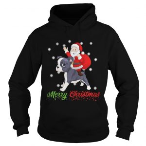 Merry Christmas Santa Claus Riding Boston Terrier Hoodie