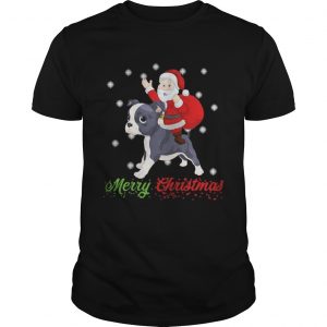 Merry Christmas Santa Claus Riding Boston Terrier Unisex Tee