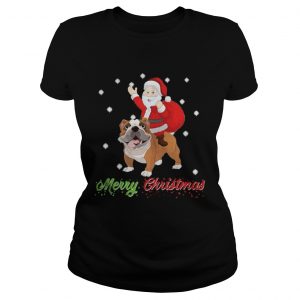 Merry Christmas Santa Claus Riding Bulldog Ladies Tee