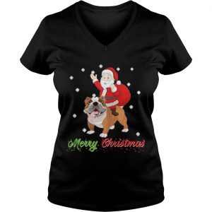 Merry Christmas Santa Claus Riding Bulldog Vneck