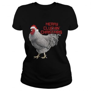Merry Cluckin Christmas Chicken Santas Hat Ladies Tee