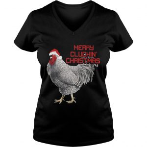 Merry Cluckin Christmas Chicken Santas Hat Vneck