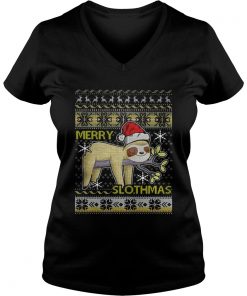 Merry Slothmas christmas hat Vneck