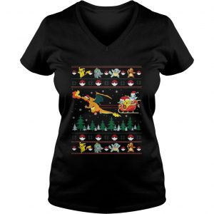 Pokemon and Dinosaur Santa Hat christmas Vneck