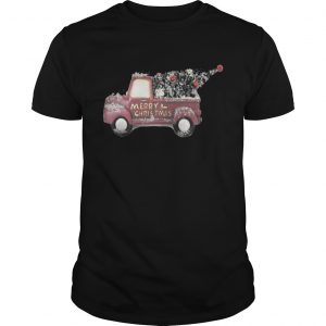 Red vintage truck with Christmas tree Tee Guys