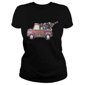 Red vintage truck with Christmas tree Tee Ladies Tee