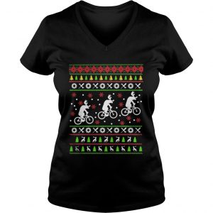 Reindeers Riding Bicycles Christmas Vneck