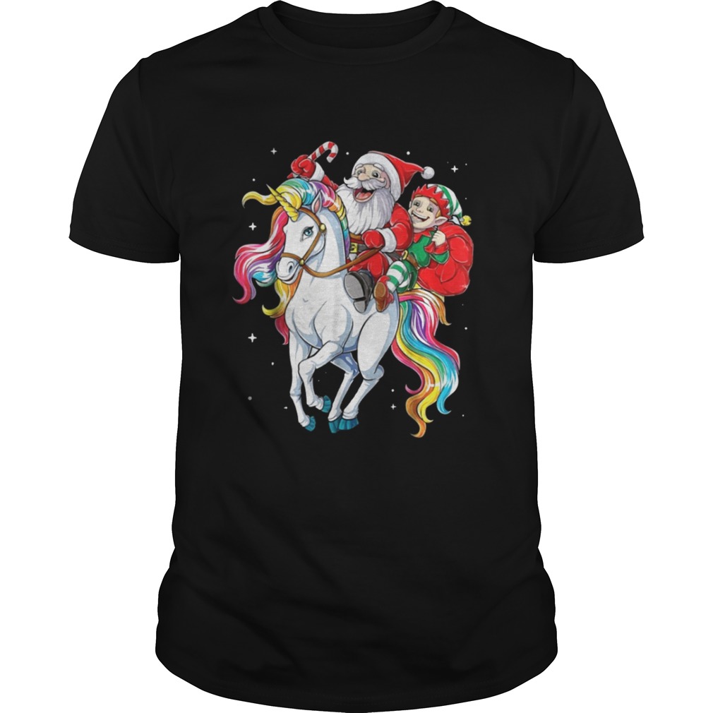 Santa and Elf riding Unicorn christmas shirt