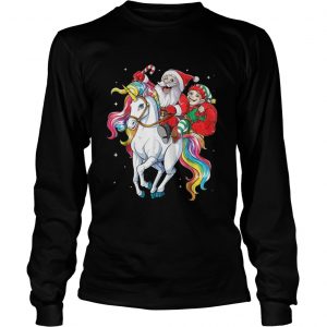 Santa and Elf riding Unicorn christmas Longsleeve Tee