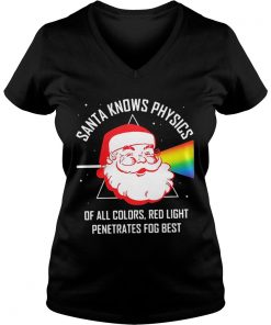 Santa knows physics of all colors red light Vneck