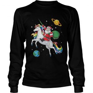 Santa riding Unicorn in space Christmas Longsleeve Tee