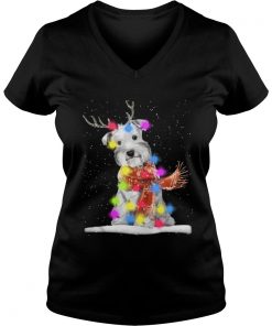 Schnauzer reindeer and Christmas lights Vneck
