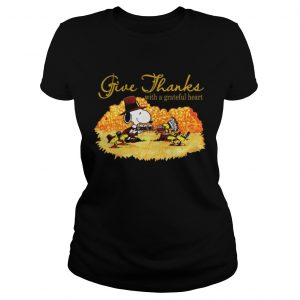 Snoopy and woodstock give thanks with a grateful heart Ladies Tee