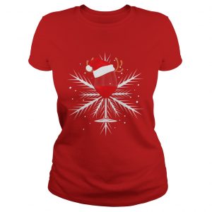 Snowflake wine with Santa hat ladies Tee
