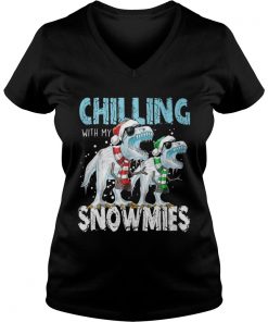 T Rex Dinosaurs chilling with my snowmies christmas Vneck
