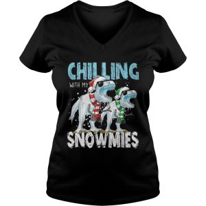 T Rex Dinosaurs chilling with my snowmies christmas Vneck