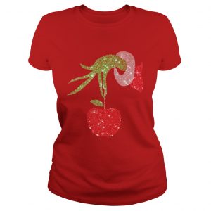Teacher Grinch hand holding apple ornament Ladies Tee
