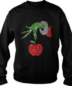 Teacher Grinch hand holding apple ornament Sweatshirt