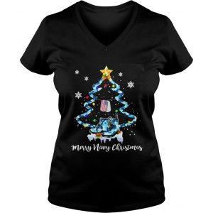 Veteran Merry Navy Christmas Tree Sweat VNeck