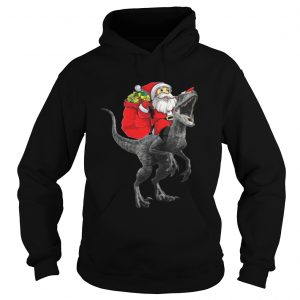 Christmas Santa Riding A Velociraptor Blue Hoodie - Copy