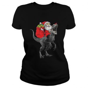 Christmas Santa Riding A Velociraptor Blue Ladies Tee - Copy