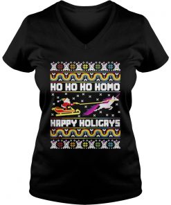 Official Santa riding unicorn Ho Ho Ho Homo happy holidays Vneck